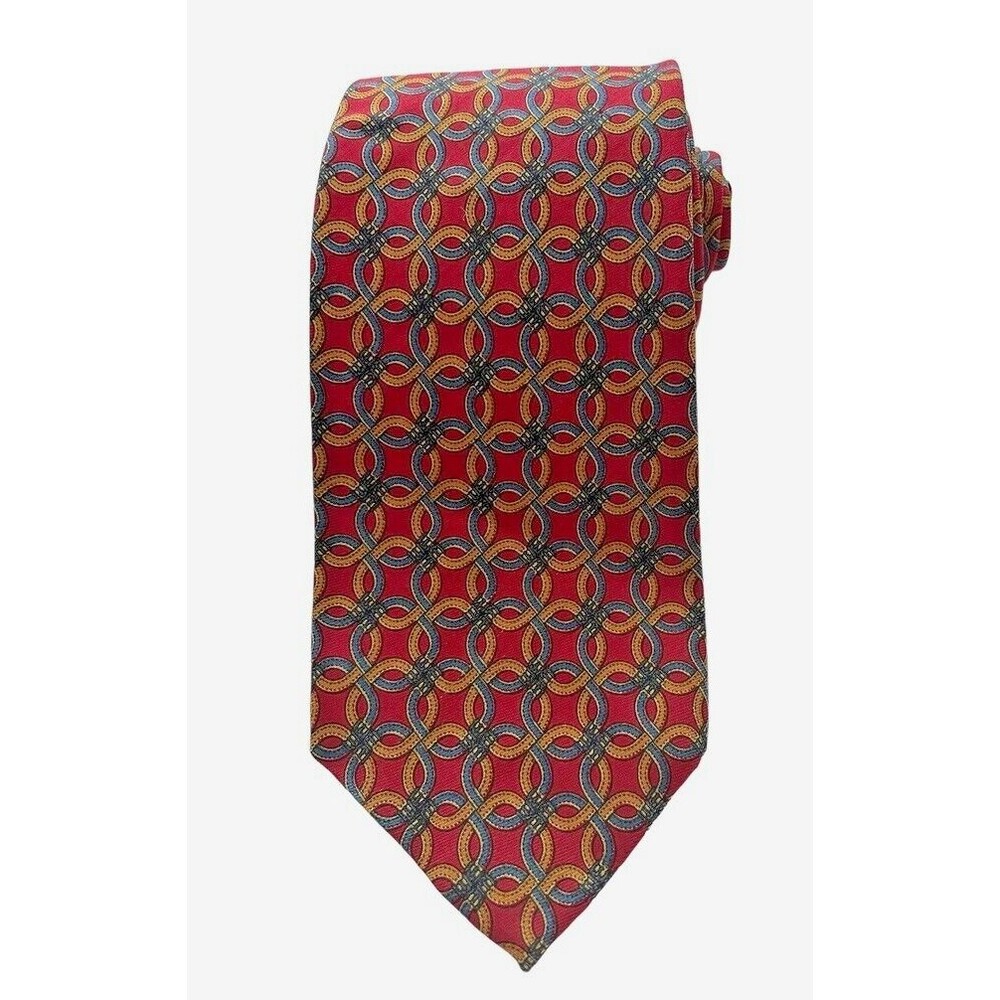 Brooks Brothers Silk Tie Red Blue Gold Chain Equestrian Classic Career USA